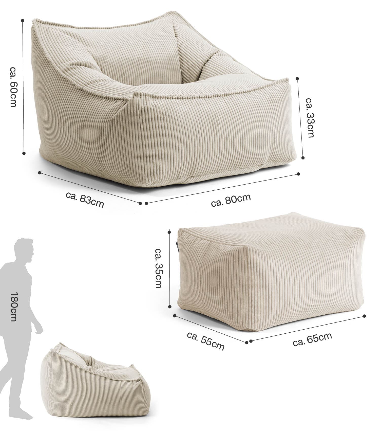 Cord Sessel Lesesessel XXL Sitzsack Sitzsack Cord Bean Bag Armlehnen