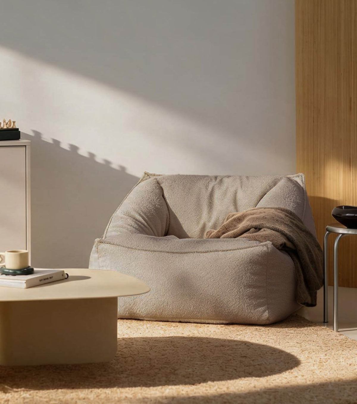 'Snug' Bouclé bean bag armchair reading chair