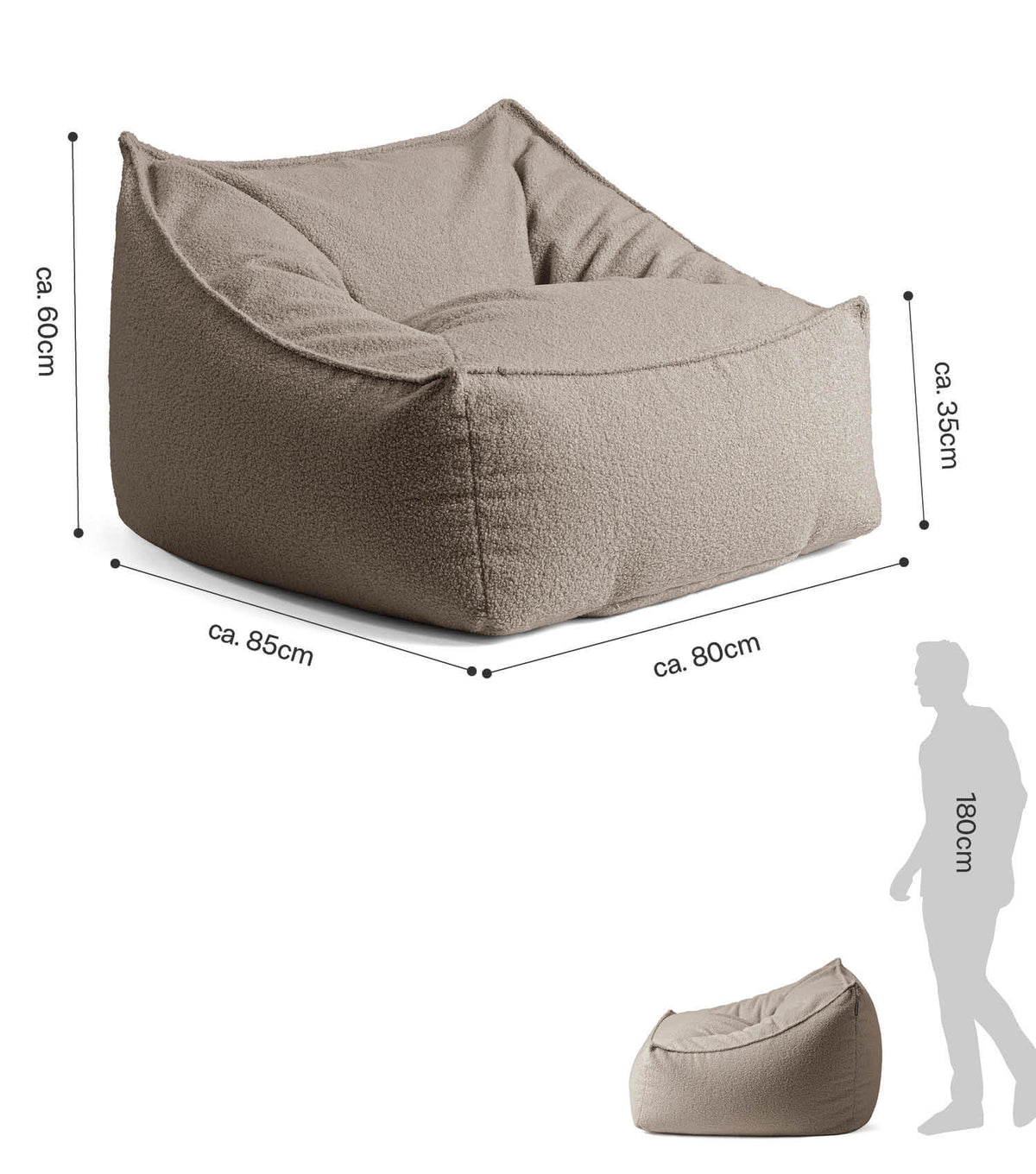 'Snug' Bouclé bean bag armchair reading chair