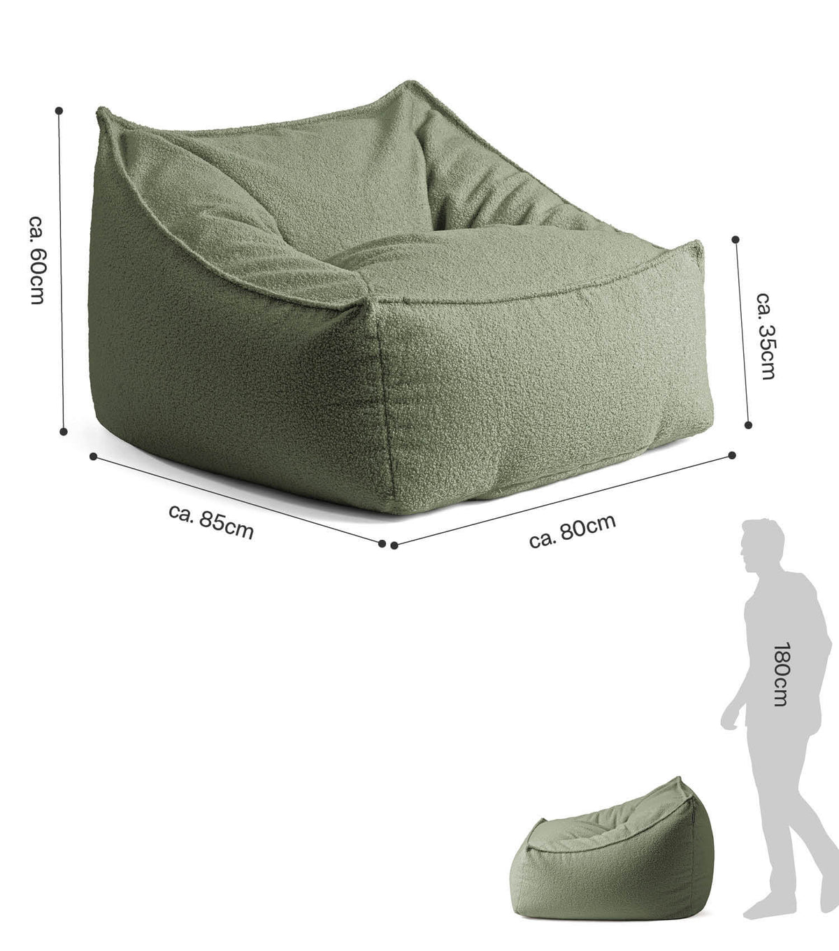 'Snug' Bouclé bean bag armchair reading chair