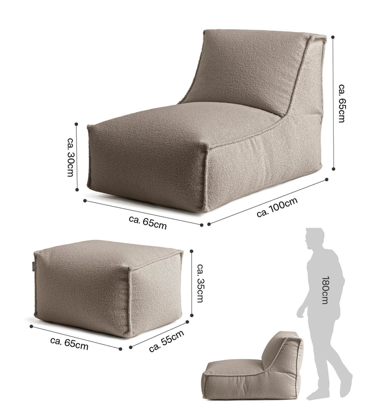 mokebo® 'Doze' Bouclé zitzak Bean Bag relaxplek leesfauteuil