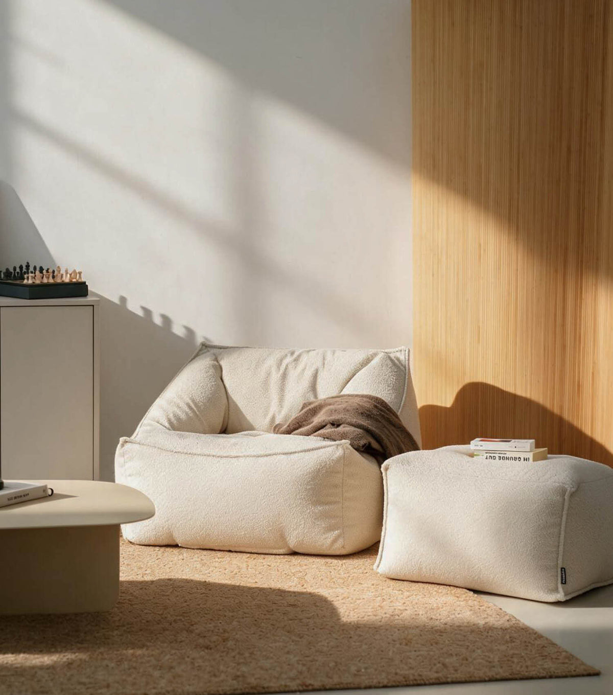 'Snug' Bouclé bean bag armchair reading chair