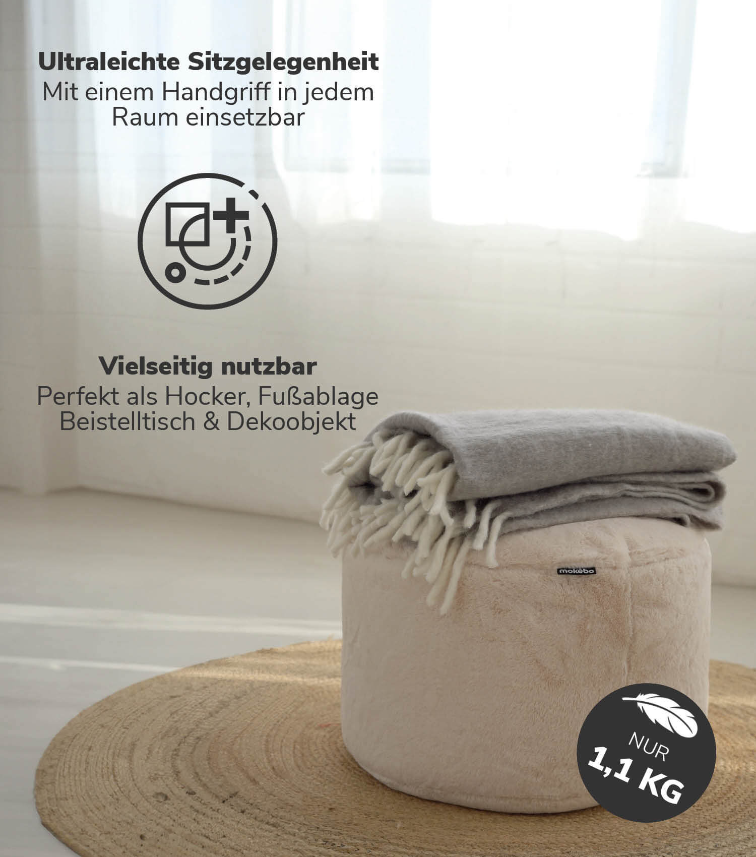 Pouf Hocker Sitzhocker Fußhocker Beistelltisch Sitzpouf Puff Sitzwürfel