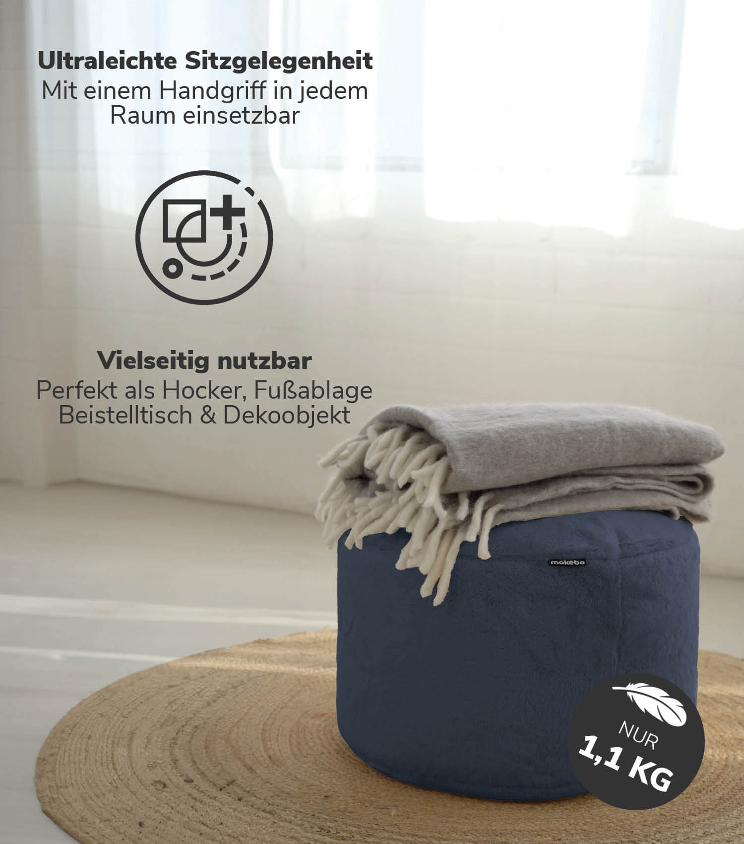 Pouf Hocker Sitzhocker Fußhocker Beistelltisch Sitzpouf Puff Sitzwürfel