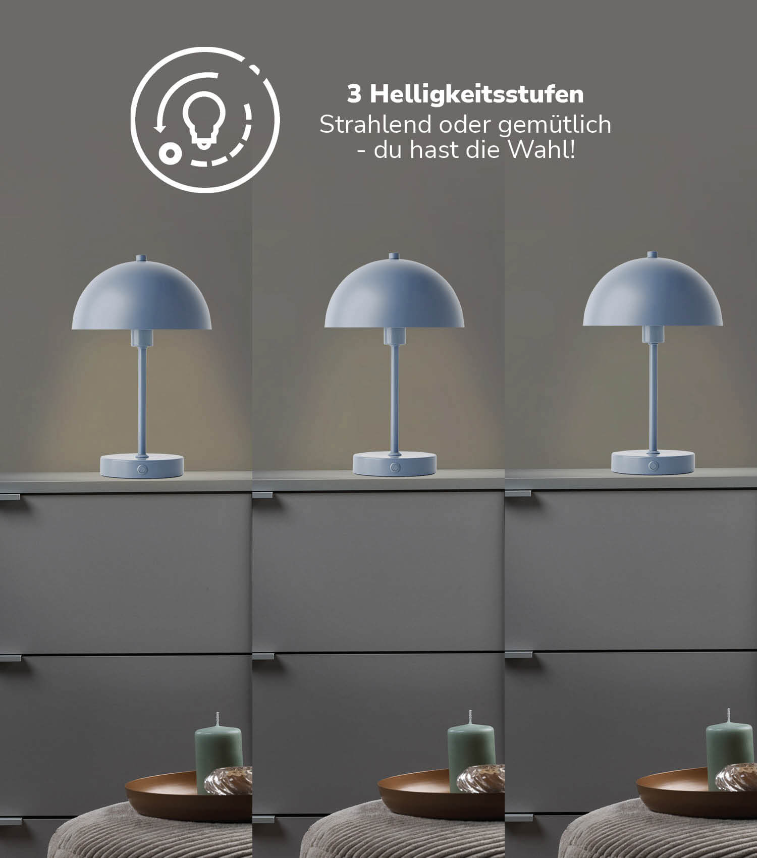 Tischlampe kabellos Akku Tischleuchte dimmbar aufladbar Nachttischlampe