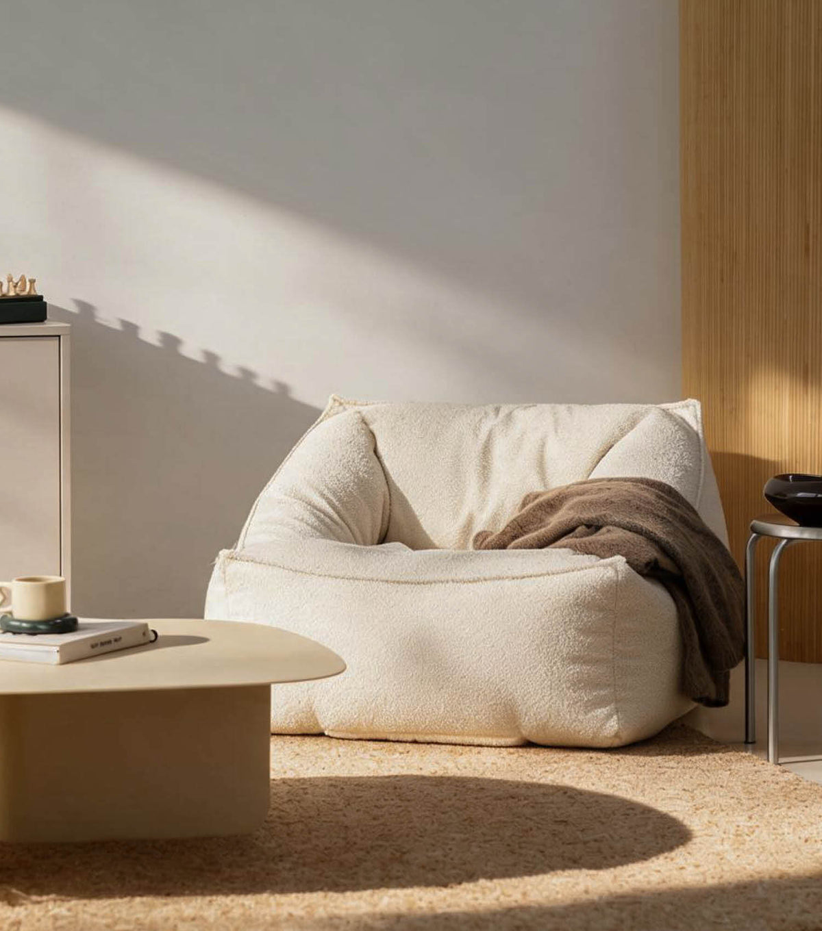 'Snug' Bouclé bean bag armchair reading chair