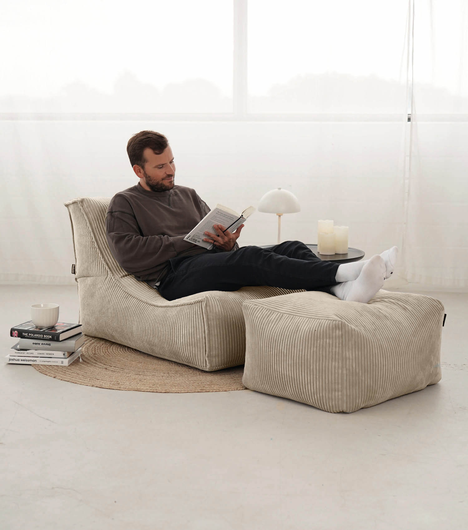 Sitzsack XXL + Pouf für Kinder & Erwachsene mit Füllung 'Der Gelassene'