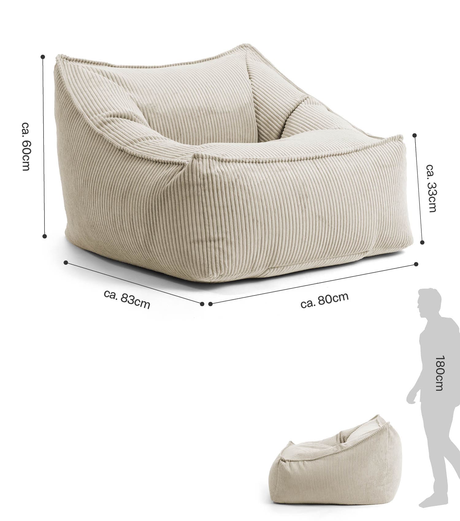 Cord Sessel Lesesessel XXL Sitzsack Sitzsack Cord Bean Bag Armlehnen