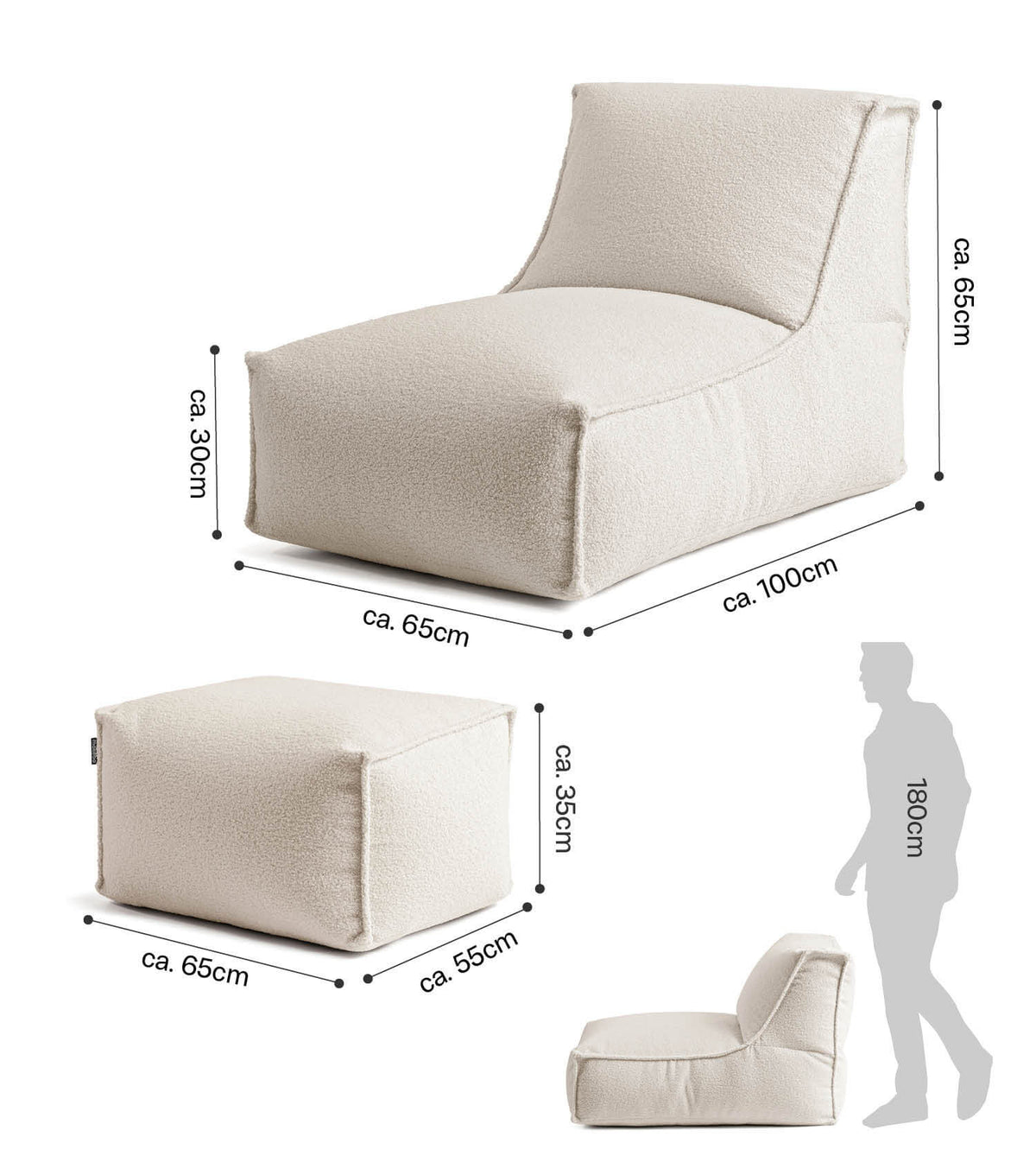 mokebo® 'Doze' Bouclé zitzak bean bag relaxplek leesfauteuil