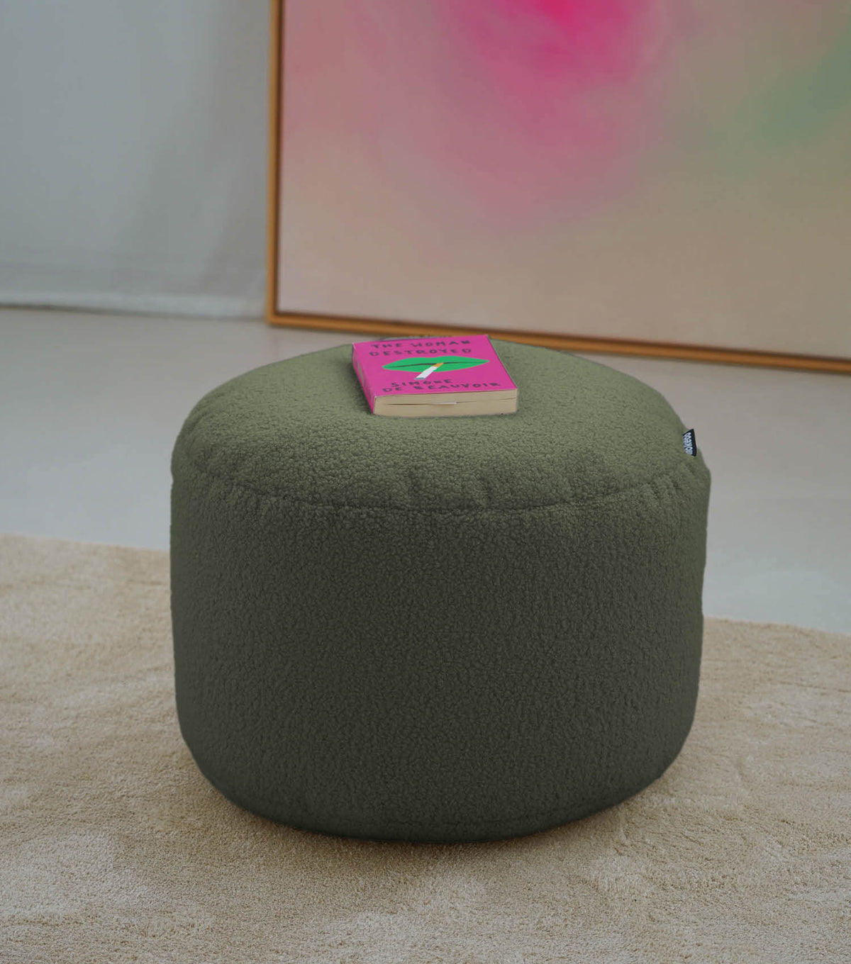 mokebo® 'Mochi' Bouclé poef hocker voetenbankje bijzettafel