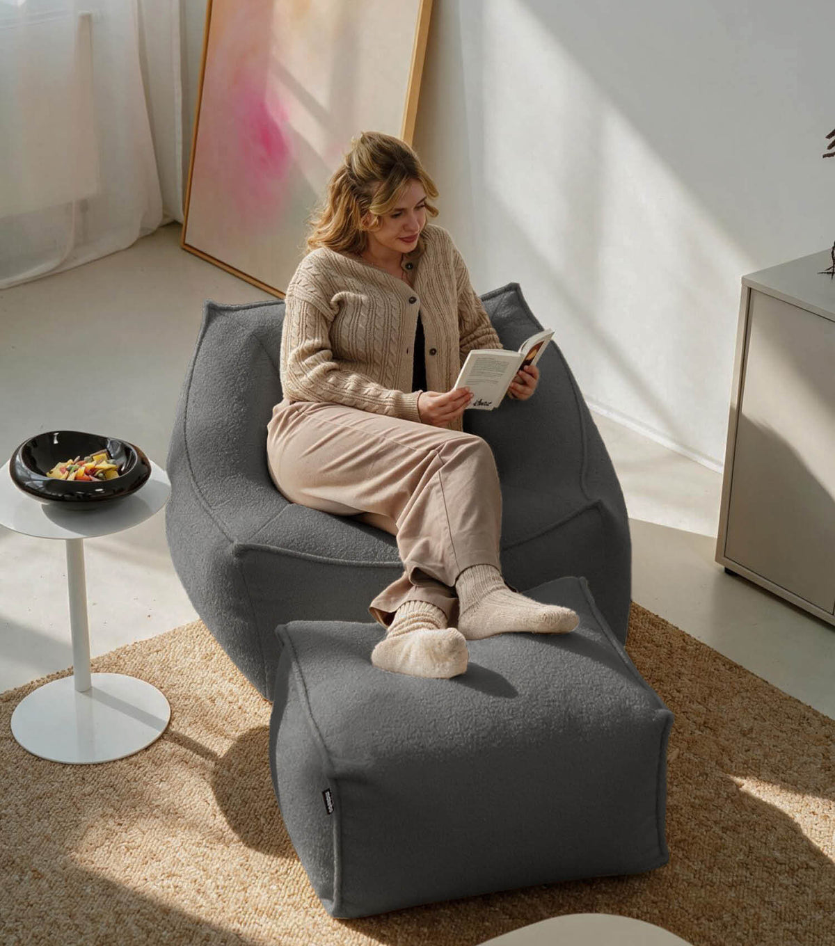 'Snug' Bouclé bean bag armchair reading chair