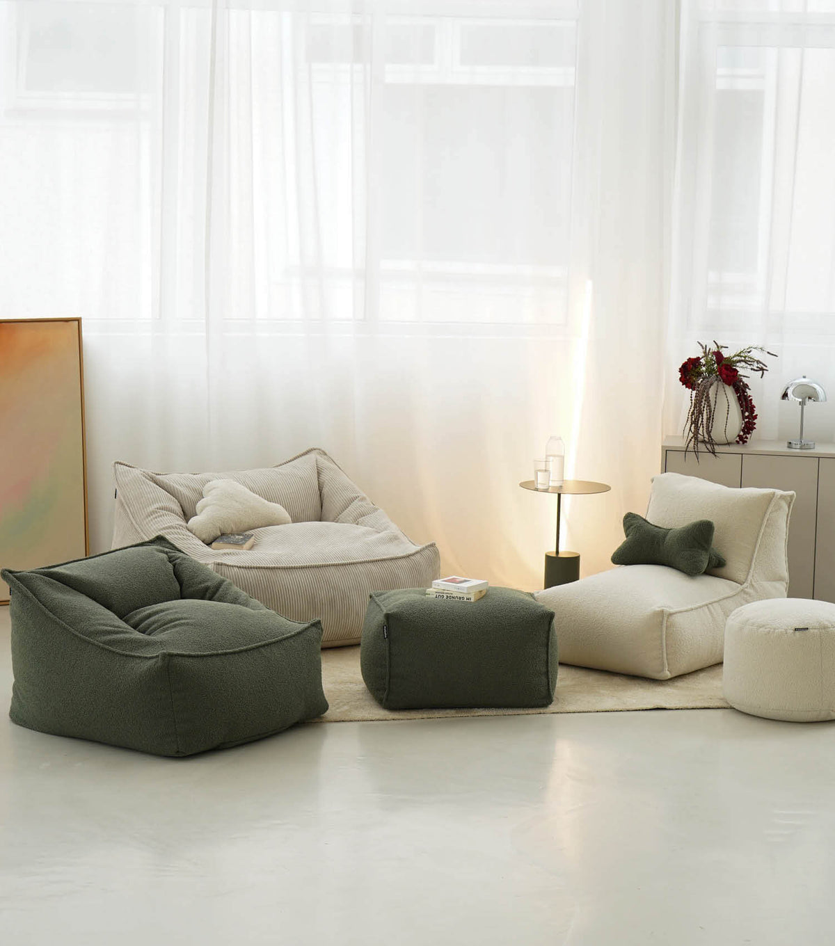'Snug' Bouclé bean bag armchair reading chair