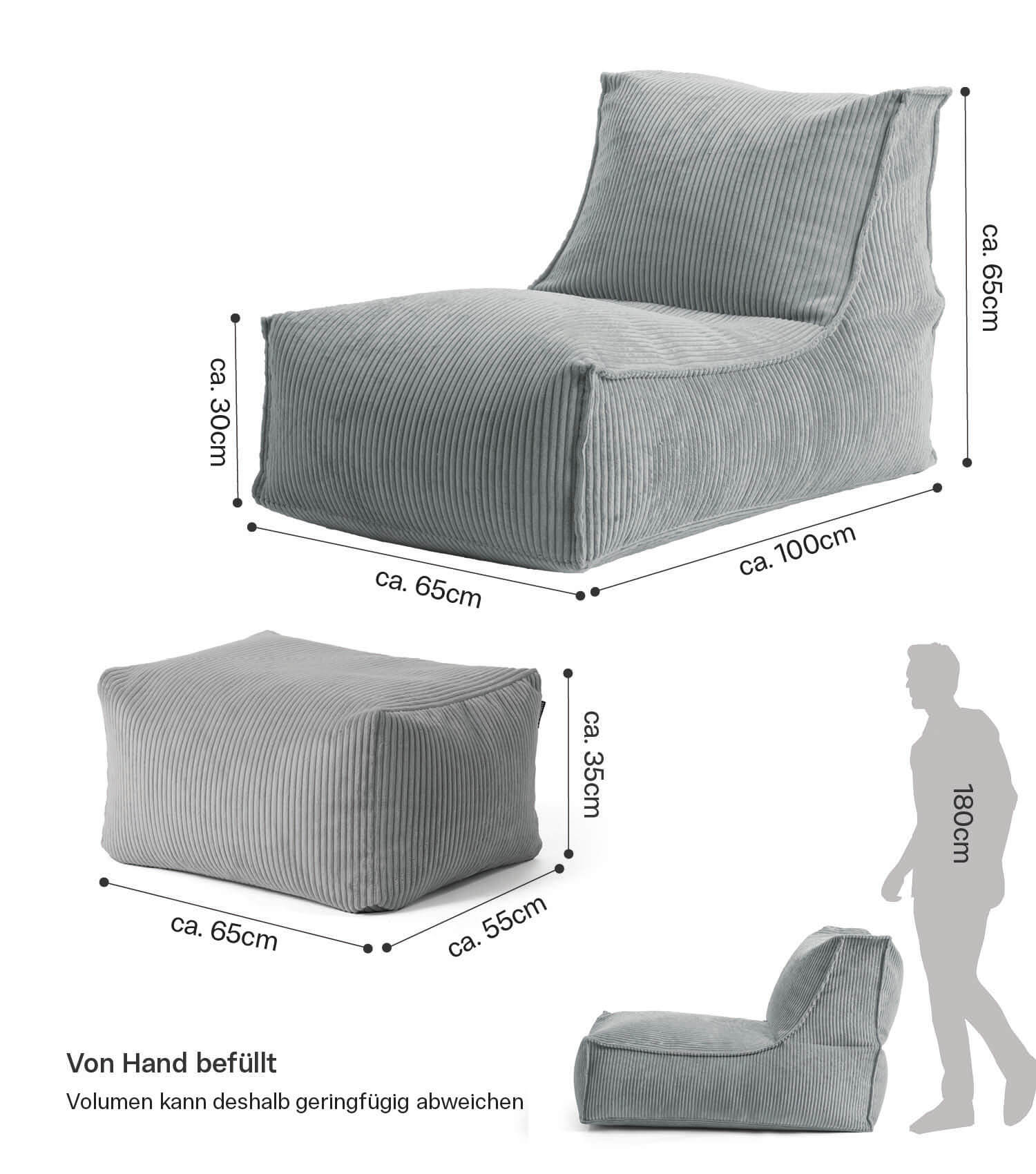 Sitzsack XXL + Pouf für Kinder & Erwachsene mit Füllung 'Der Gelassene'