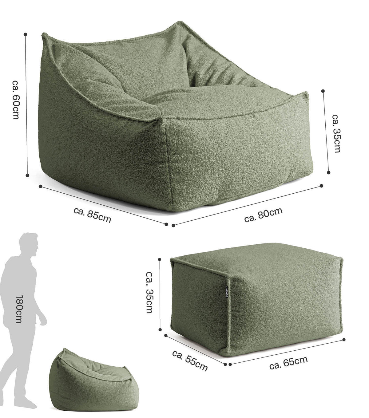'Snug' Bouclé bean bag armchair reading chair