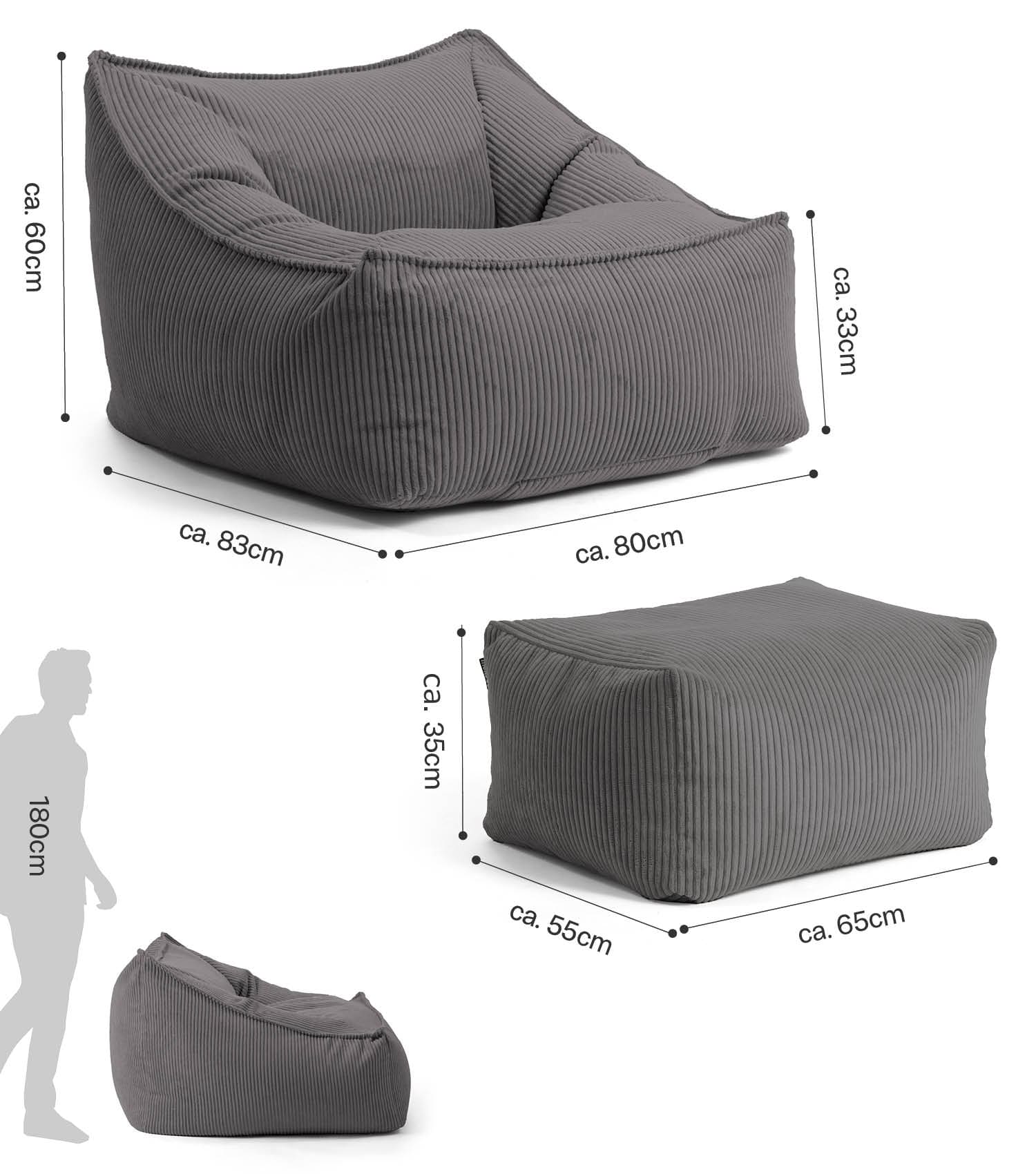 Cord Sessel Lesesessel XXL Sitzsack Sitzsack Cord Bean Bag Armlehnen