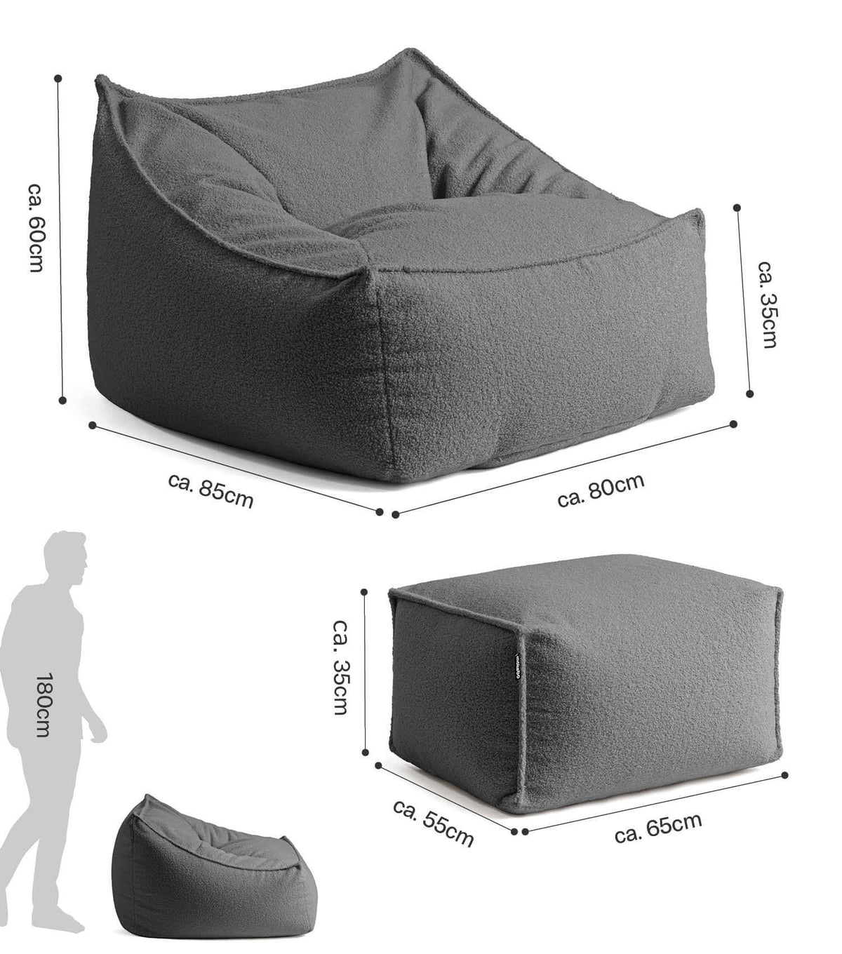 'Snug' Bouclé bean bag armchair reading chair