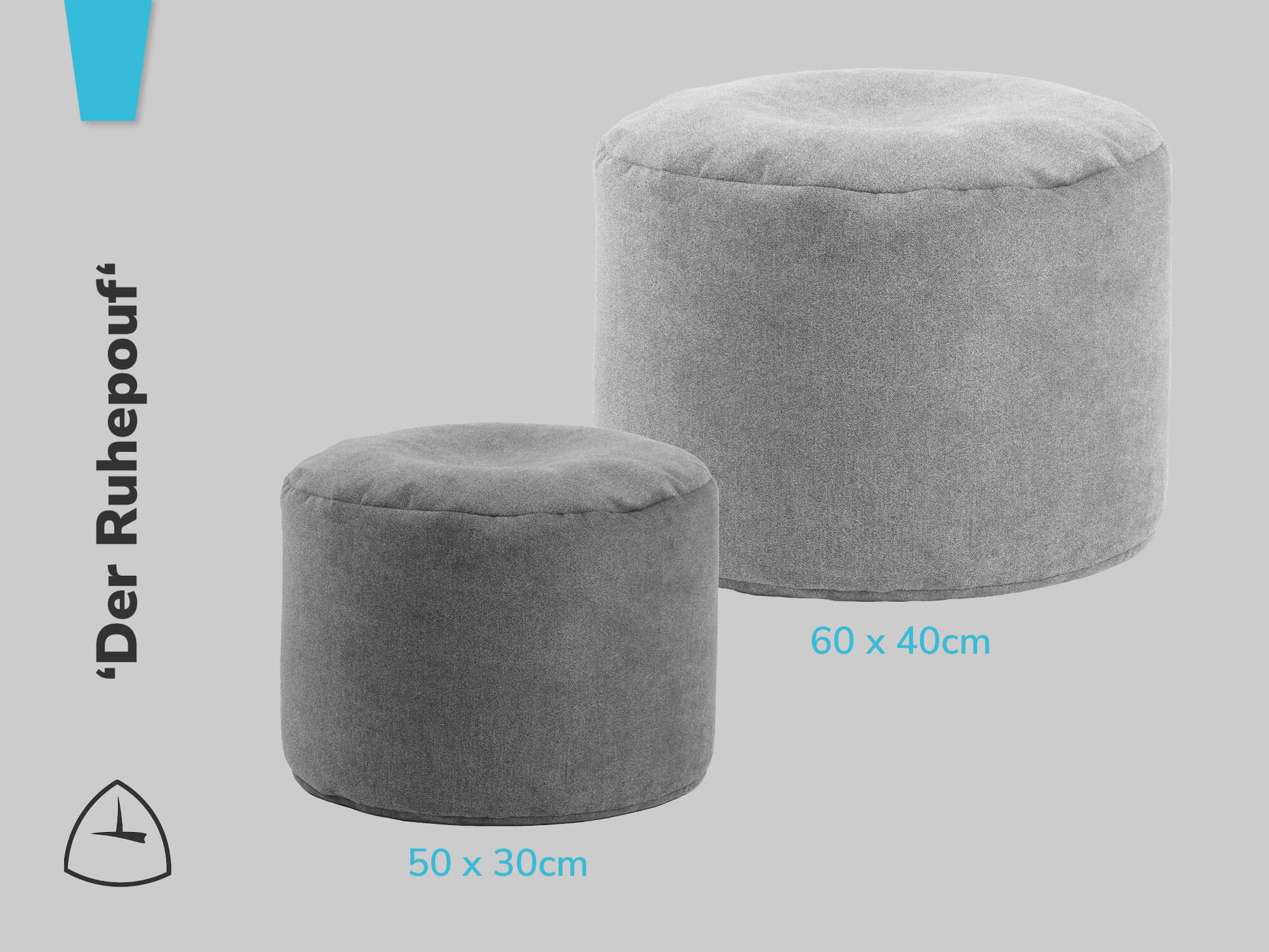 Unseren runden Indoor Pouf gibt es in zwei Größen