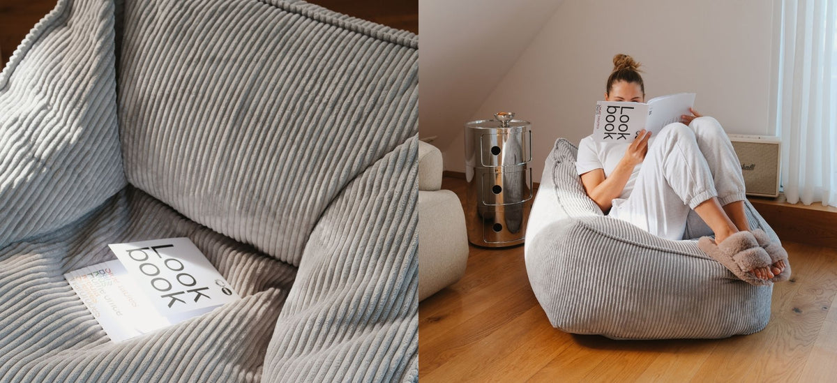 Corduroy bean bag 'Snug' in Lightgrey