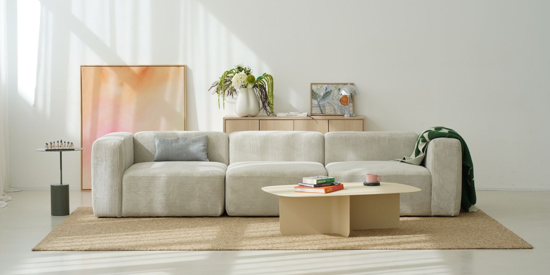 Cord sofa 'Cubo' in beige