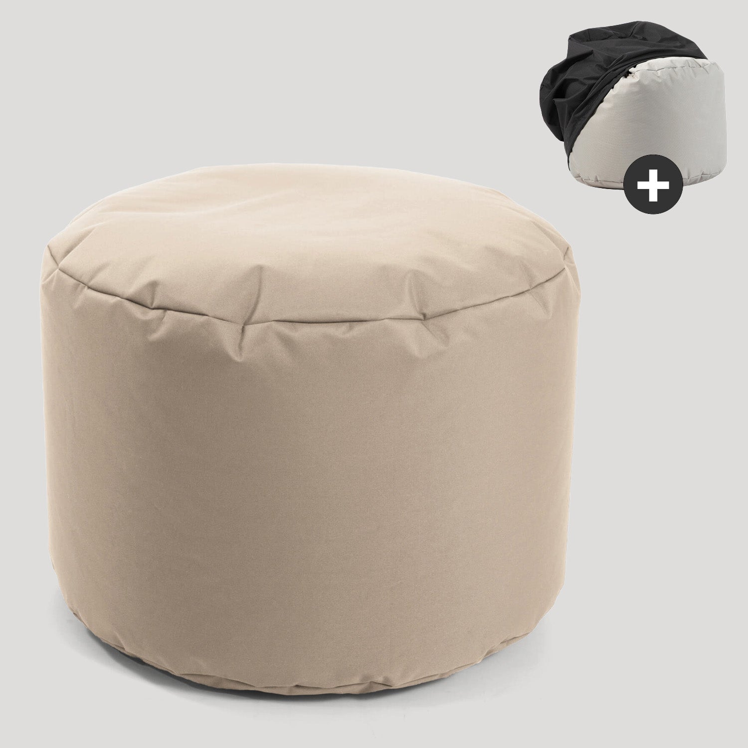 Outdoor Pouf Hocker Sitzkissen Bodenkissen 'Der Ruhepouf' Fußhocker rund#sku_PF1brava065khaki+SH1