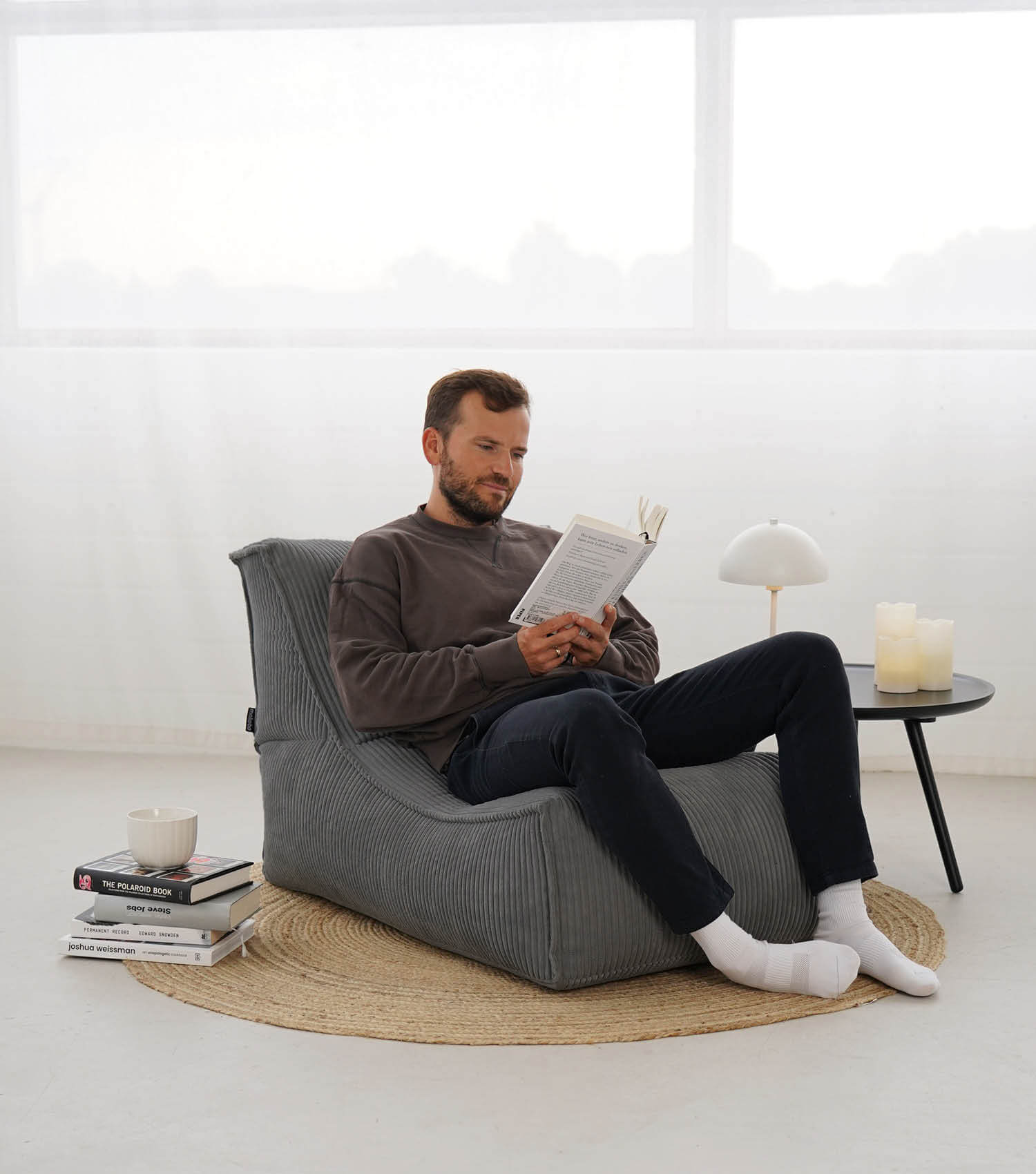 Sitzsack XXL + Pouf für Kinder & Erwachsene mit Füllung 'Der Gelassene'#sku_BB2.1Poso-007ant#sku_BB2.2Poso-007ant