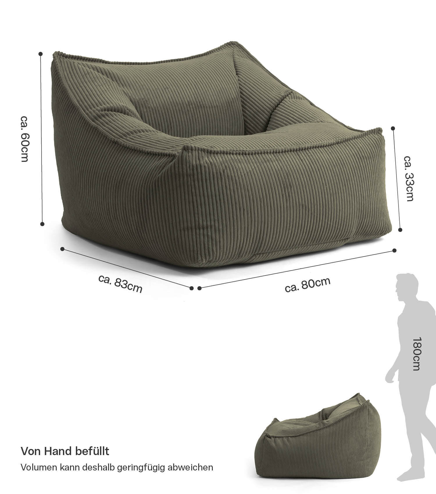 Cord Sessel Lesesessel XXL Sitzsack Sitzsack Cord Bean Bag Armlehnen